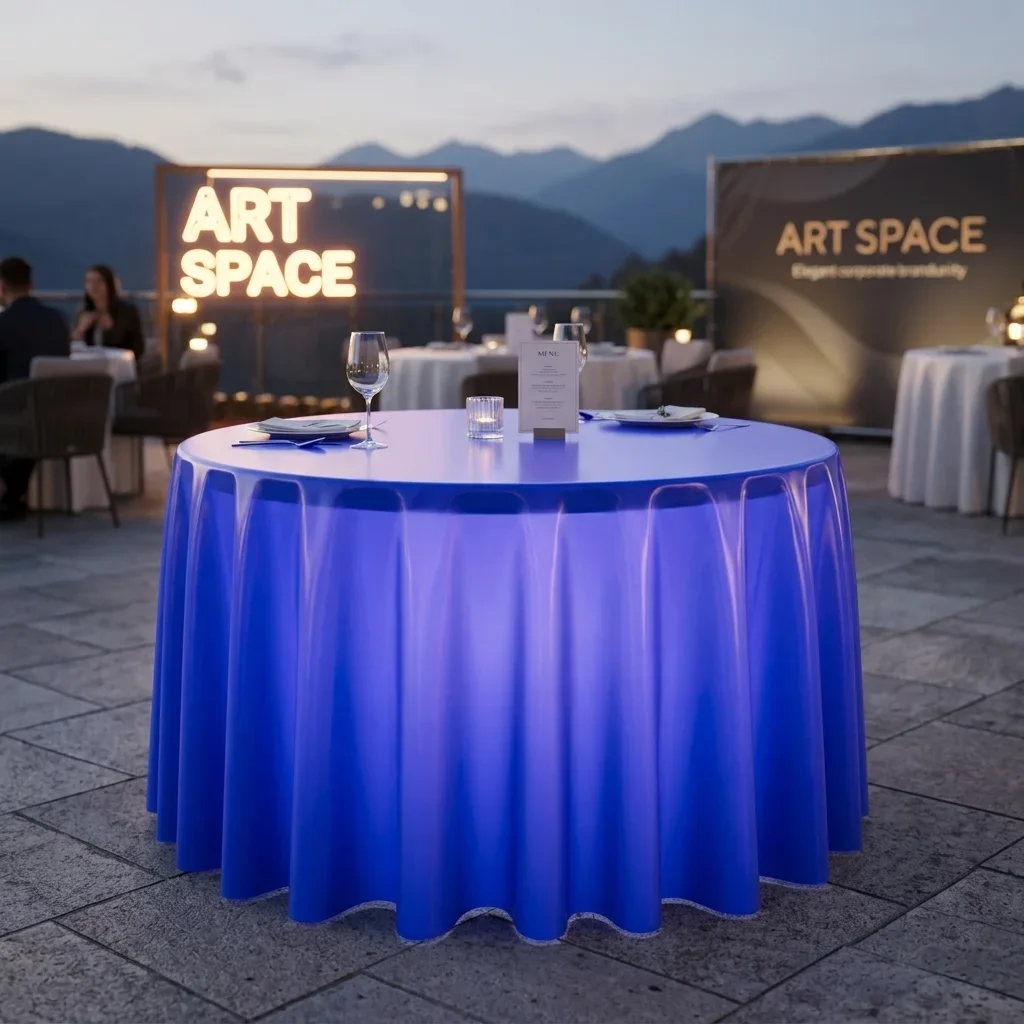 Аренда синей круглой скатерти в Сочи — ART SPACE